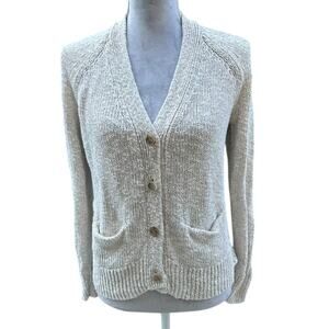 JENNI KAYNE Linen Blend Button Front Cardigan Sweater Beige Size Small